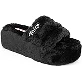 Juicy Couture Women's Faux Fur Platform Slippers – Fluffy Cozy Indoor Outdoor Slip-On House Shoes
