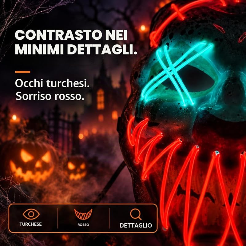 - Maschera da clown LED per Halloween, controllabile come per Purge, viso luminoso, per Halloween, carnevale e carnevale come costume per uomo e donna (scelta di colori) — foto 3 di 6