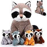 Harrycle 5 Pcs Raccoon Stuffed Animal Set Adorable Mommy Raccoon Plush with 4 Babies in Tummy Soft Cuddly Plushie for Birthday Woodland Party Decor(Cuddly Style)