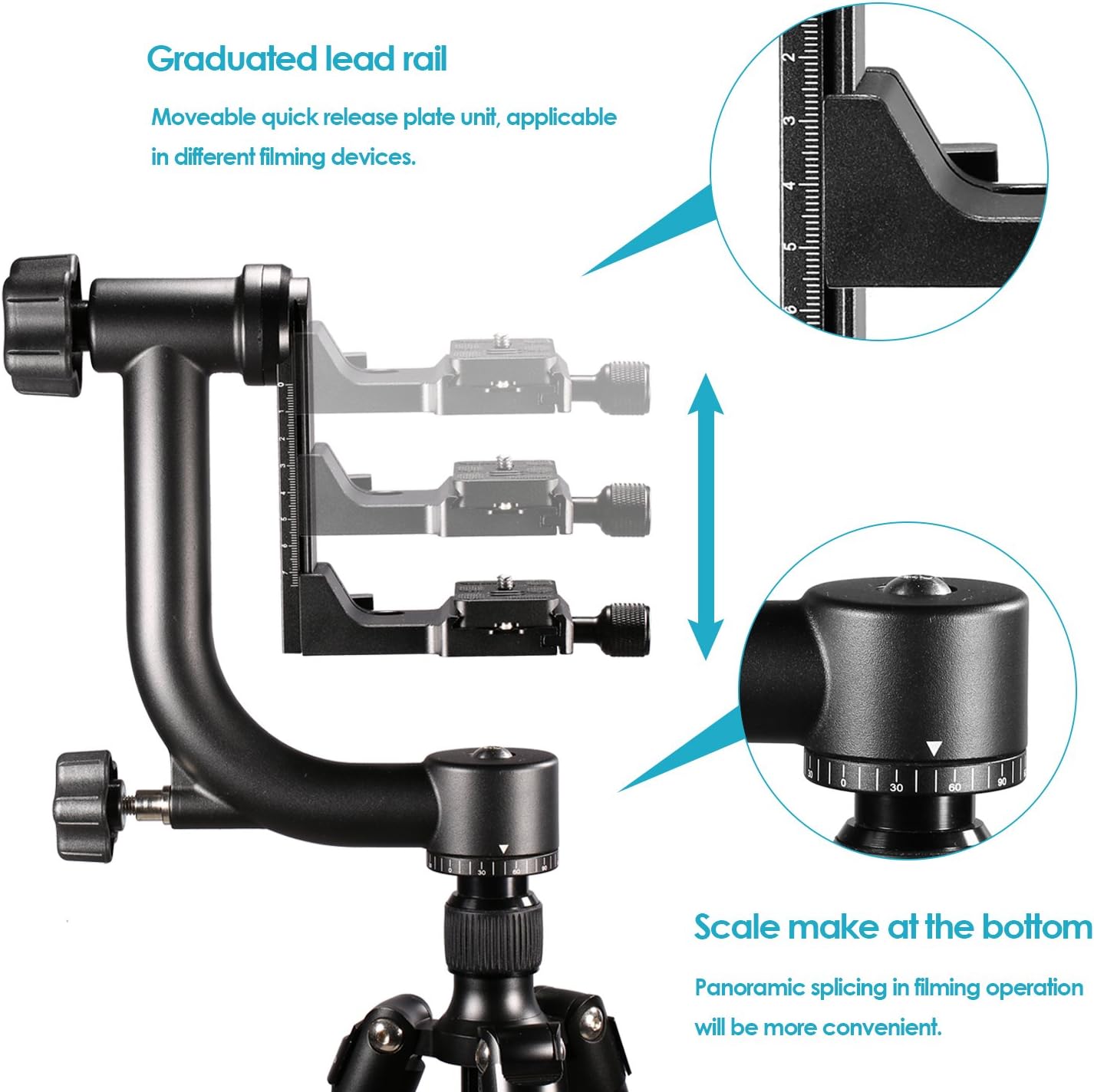 Neewer Professional Heavy Duty Metal 360 Degree Panoramic Gimbal Tripod Head with Arca-Swiss Standard 1/4'' Quick Release Plate and Bubble Level for Digital SLR Cameras up to 30lbs/13.6 kg : Camera & Photo