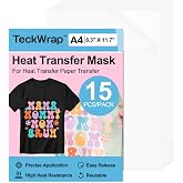 TECKWRAP Heat Transfer Mask for Heat Transfer Paper for T-Shirts 15PCS, 8.3" X 11.7" Masking Film Clear Iron on Transfer Tape for HTV Printable Heat Transfer Vinyl, Heat Transfer Mask Sheets