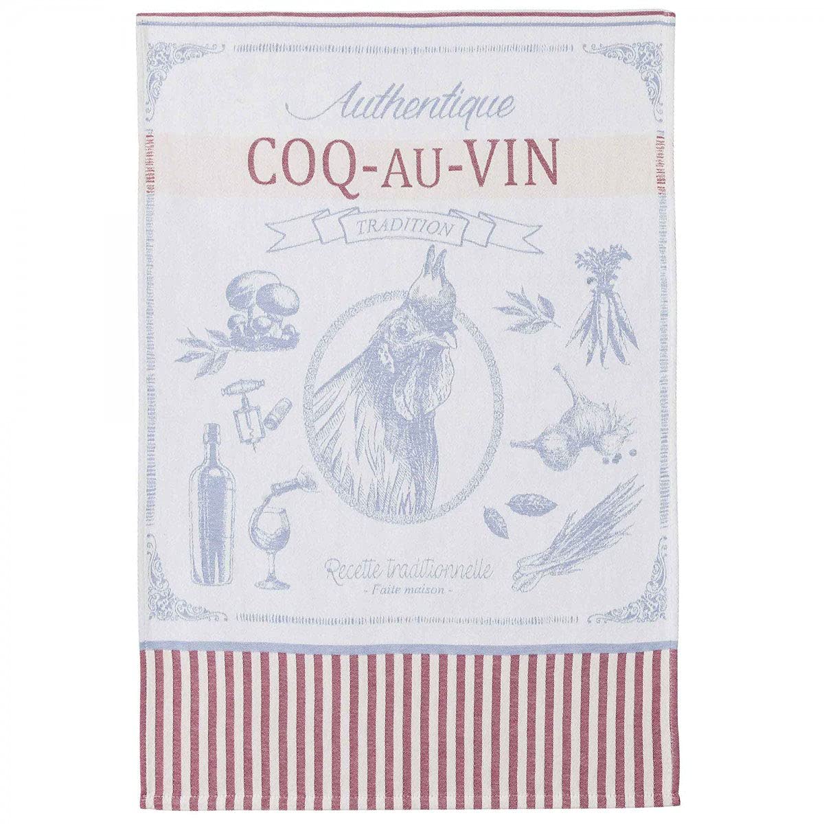 Printed Cotton Tea Towel, Rooster au Wine