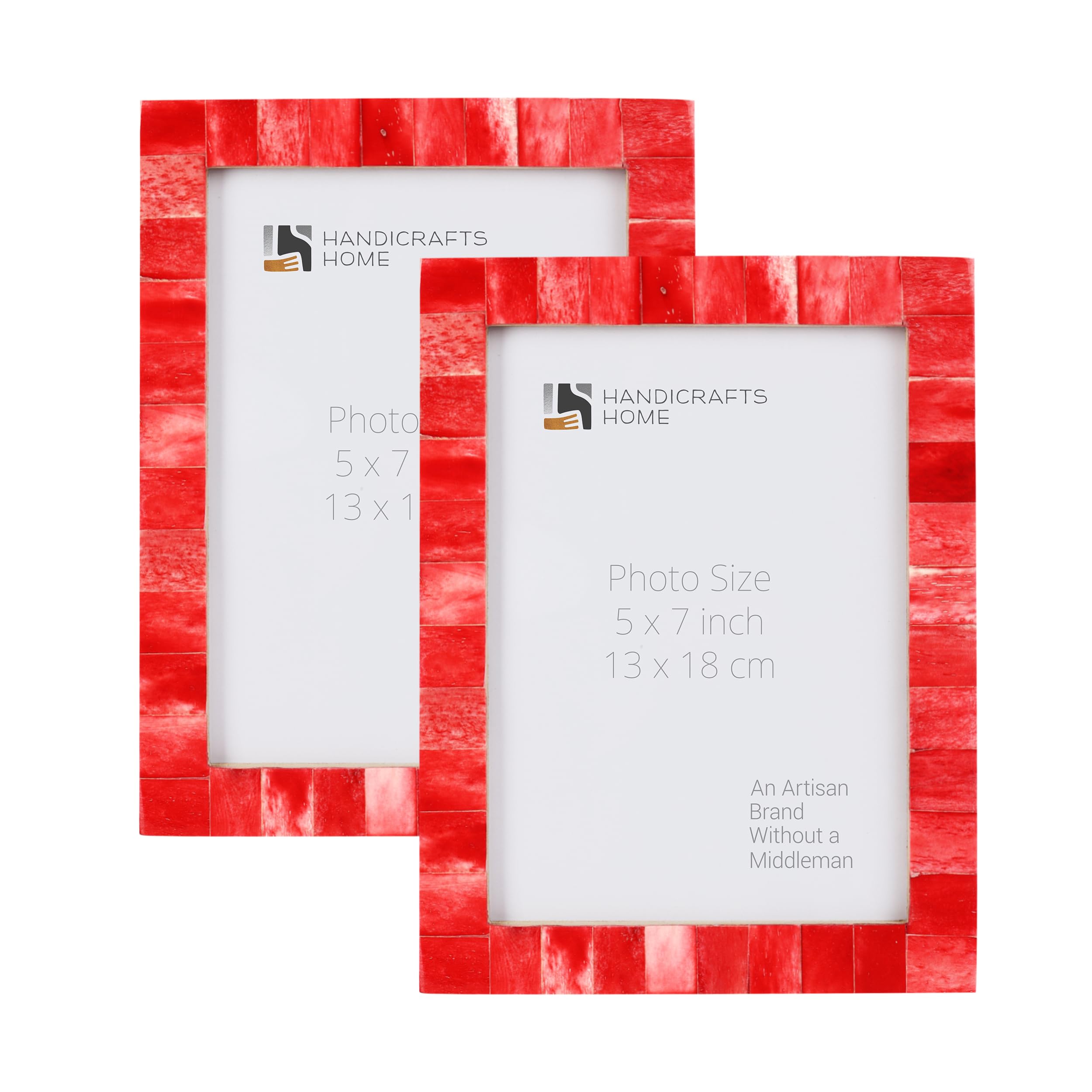 Handicrafts Home 5x7 Red Picture Frame Set of 2 – Classic Bone Inlay Photo Frames for Home Styling, Handmade Display for Wall, Desk, Shelf or Tabletop – Vintage Decor, Wedding Gift, Retro Look