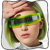 Wosois Futuristic Cyberpunk Sunglass Wrap Around Glasses Cyclops Rimless Translucent Mirrored Lens Clear Rimless Sunglasses