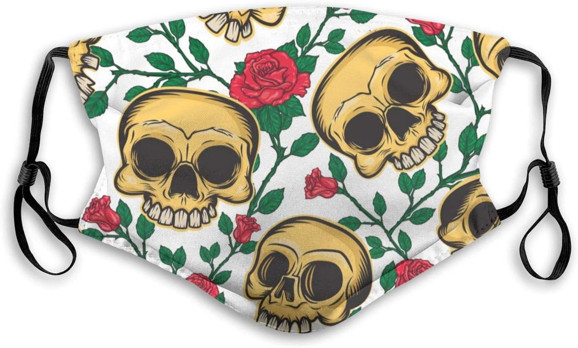 Skulls and Flowers Pattern with Filter Ust-Proof Mask Dust Masks Outdoors for Men Women