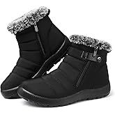 SHIBEVER Women Winter Snow Boots: Black Waterproof Walking Booties Non Slip Fur Lined Warm Outdoor Ankle Short Boot