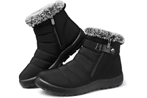 SHIBEVER Women Winter Snow Boots: Black Waterproof Walking Booties Non Slip Fur Lined Warm Outdoor Ankle Short Boot