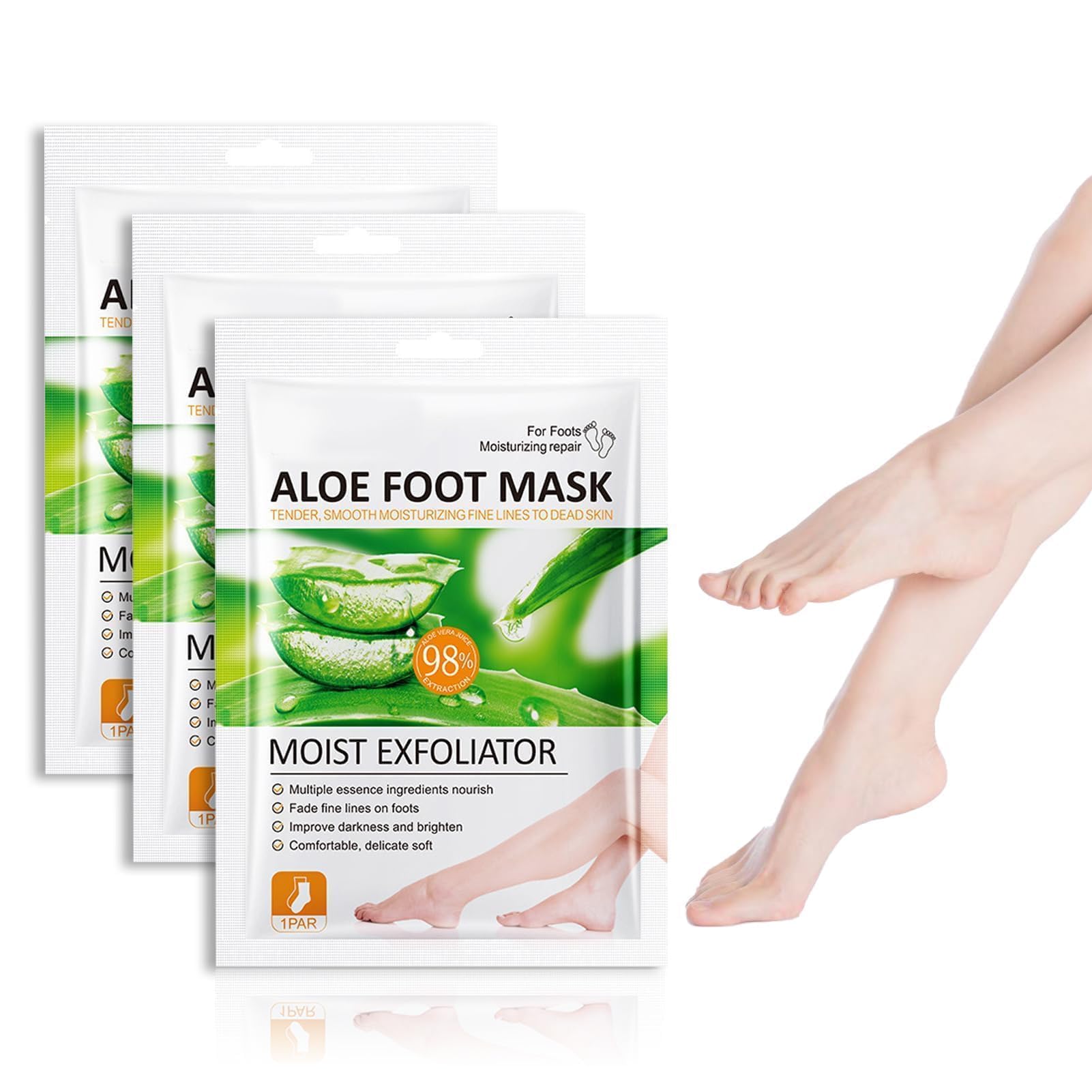 3 Pairs Foot Peel Mask for Dry Hard Skin Exfoliating With Aloe Vera - Moisturizing Socks for Callus Removal, Cracked Heel and Dead Skin Care - for Women & Men