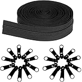 Amykite 10 Yards 360 Inches Bulk Zippers,9 Meters #5 Zipper for Sewing,Black Nylon Coil Zippers by The Yards with 20pcs Repla
