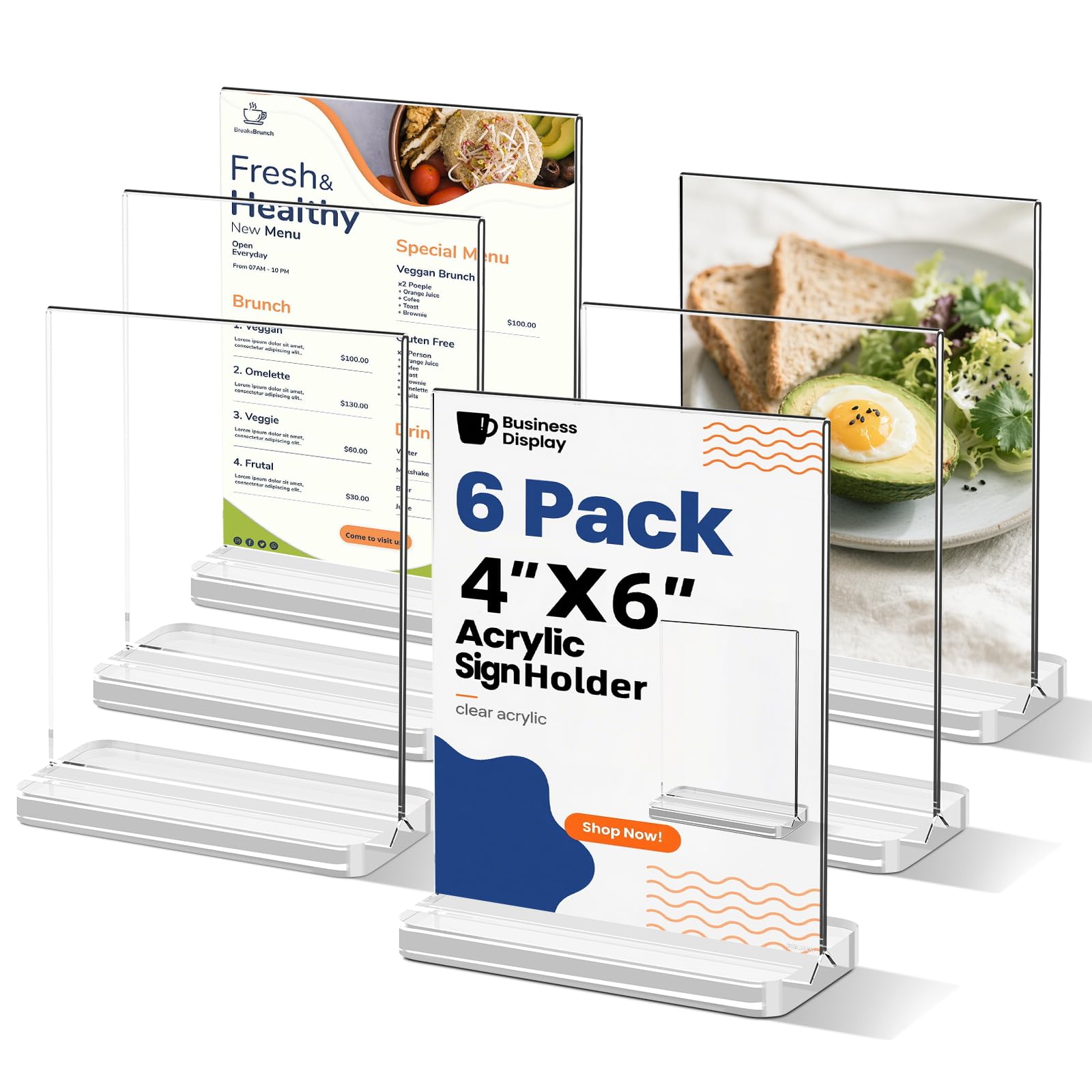 Photo 1 of PPH-Sisy Acrylic Sign Holder 4 x 6 Double Side Clear Display Stand Thickened and Widened Base T Shape Table Acrylic Paper Stands for Home Wedding Office School Restaurant (6 Pack)