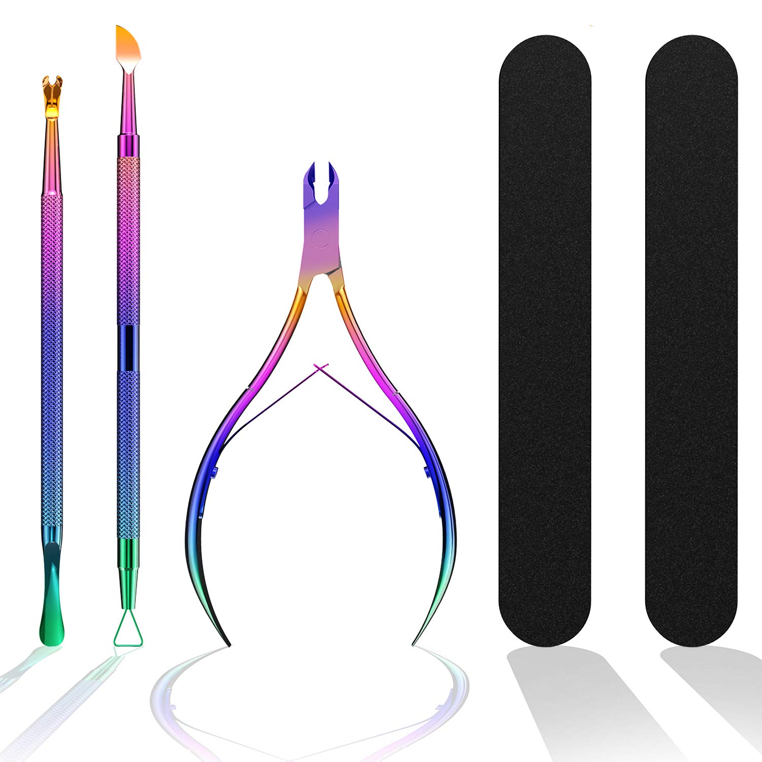 Cuticle Pusher Cuticle Remover Set with Cuticle Trimmer Peeler Scraper 2 Nail Files Dead Skin Clipper Manicure Pedicure Tools: Beauty