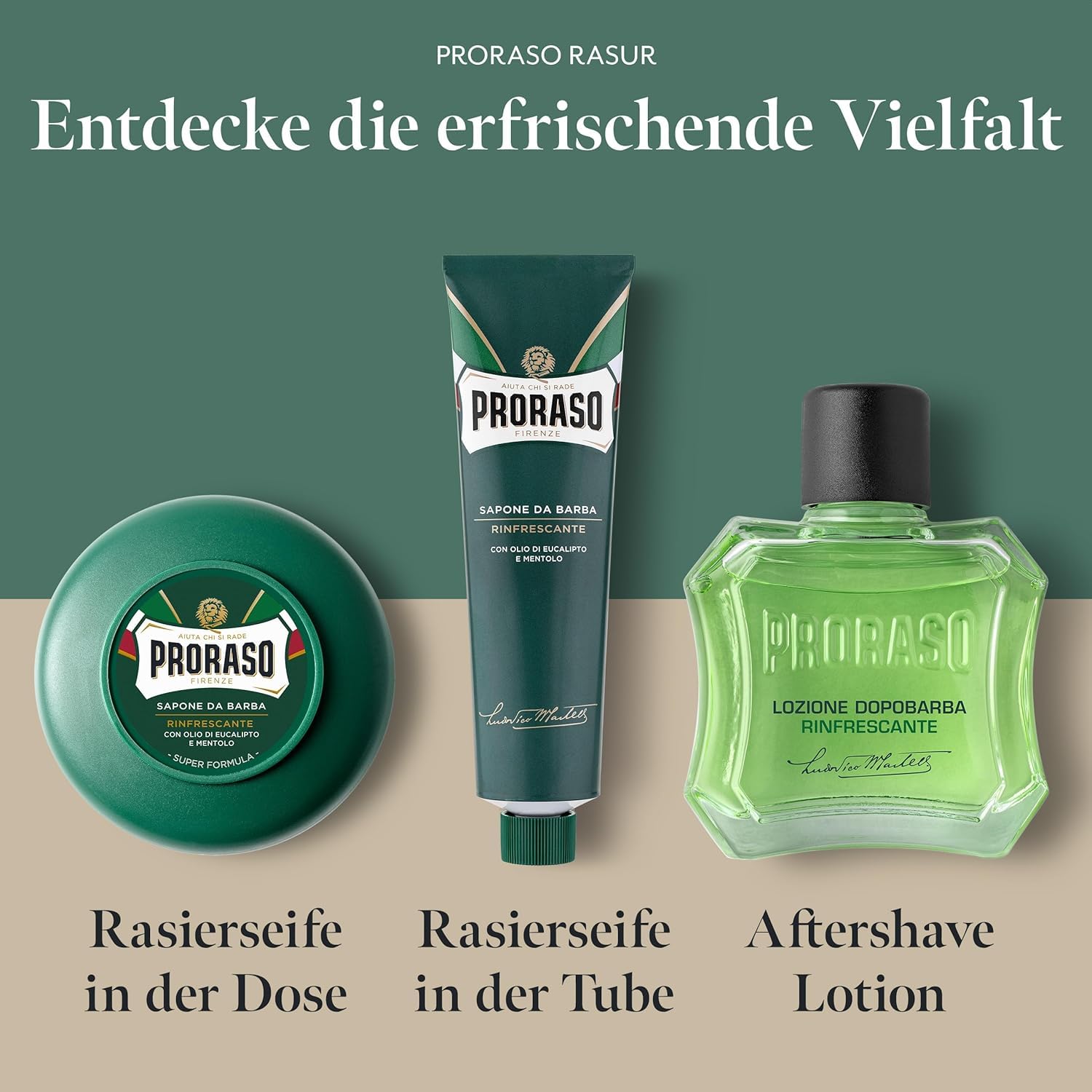 Proraso Shaving Soap inklusive Seifenschale, 150 ml, erfrischende und belebende Rasierseife für Herren mit Eukalyptusöl und Menthol, Made in Italy, Grün 4