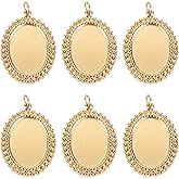 Beebeecraft 1 Box 6Pcs Cabochon Settings Charms 14K Gold Plated Stainless Steel Oval Flat Round Blank Bezel Pendant Trays Base Settings Charm with Jump Rings for DIY Jewellery Making Findings