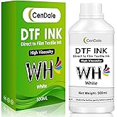 CenDale DTF White Ink 500ML - Upgraded High Viscosity, No Sediment DTF Ink for ET-8550 XP-15000 L1800 L805 R1390 R2400 DTF Printers, Heat Transfer Printing Direct to Film, Great Fluency, Clog Free