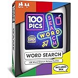 100 PICS Pocket Word Search Game - Pocket Puzzle with Picture Clues, Wipe Clean Cards with Pen, for Kids and Adults