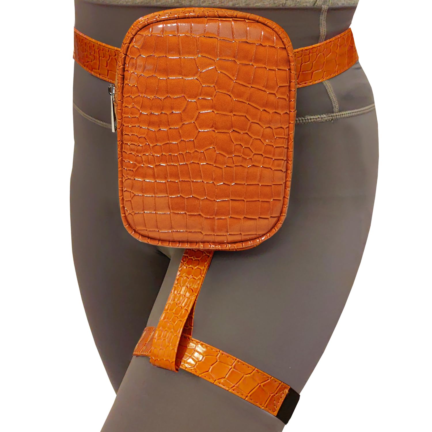 INNTURT Synthetic Leather Leg Harness Thigh Bag Hip Fanny Pack for Women, Brown, S, Leg Bag Waist Bag