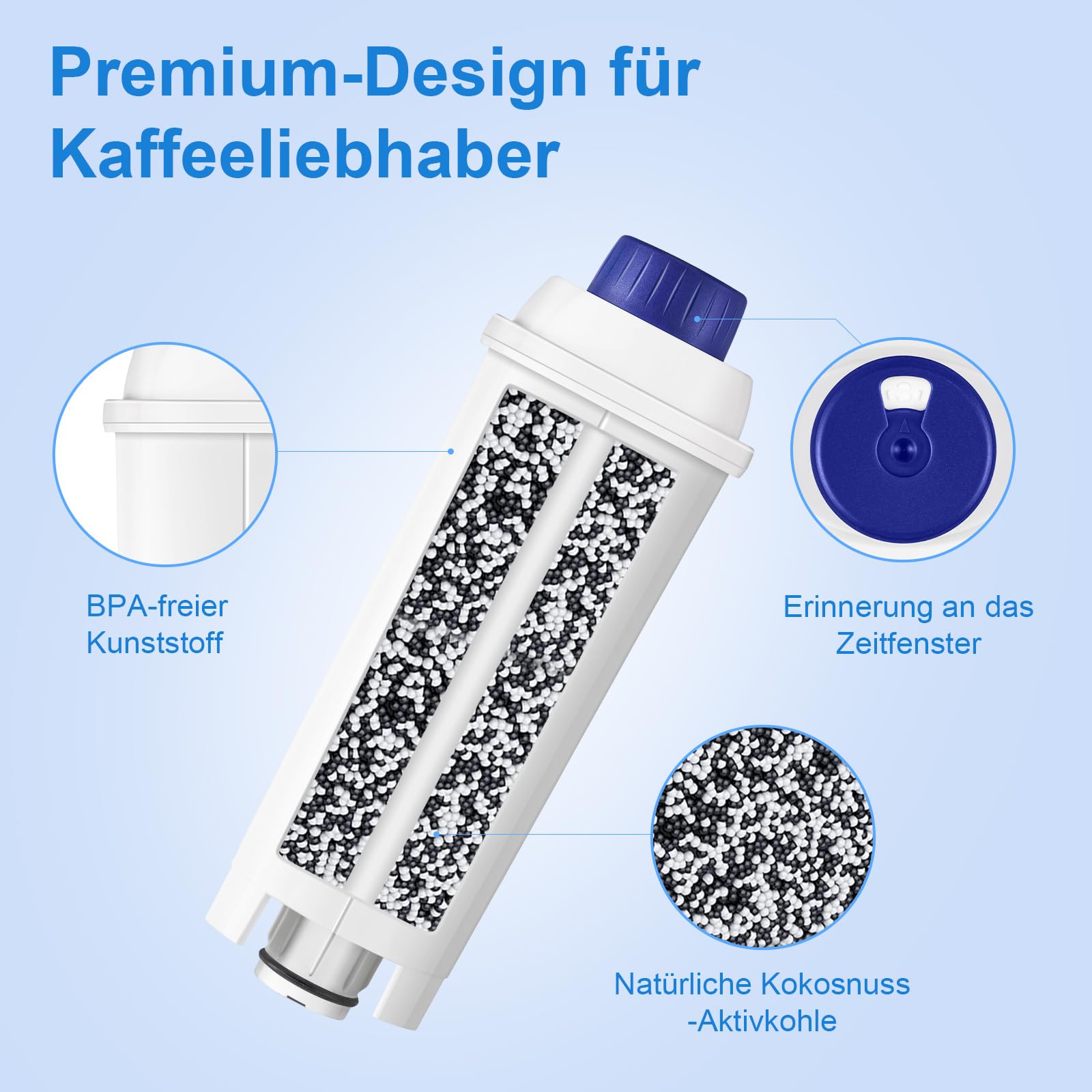 Molifal Wasserfilter, Ersatz für Delonghi Kaffeevollautomaten DLSC002 Filter, kompatibel mit Delonghi Dinamica, Magnifica S, Eletta Explorer, ETAM Autentica EPAM und ECAM-Serie Kaffeeautomat (6-Stück) 6
