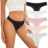 SELECT YOU Women's Lace Cheeky Hipster Underwear 5 Pack - Low Rise Cotton Bikini Panties, Soft Breathable Sexy Undies S-XL