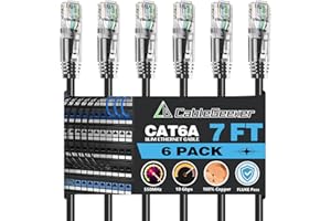CableGeeker Cat6A Ethernet Patch Cable 7ft 6Pack Black,High-Speed 10Gpbs, 550MHz Slim Patch Cables, 28AWG Flexiable Network C
