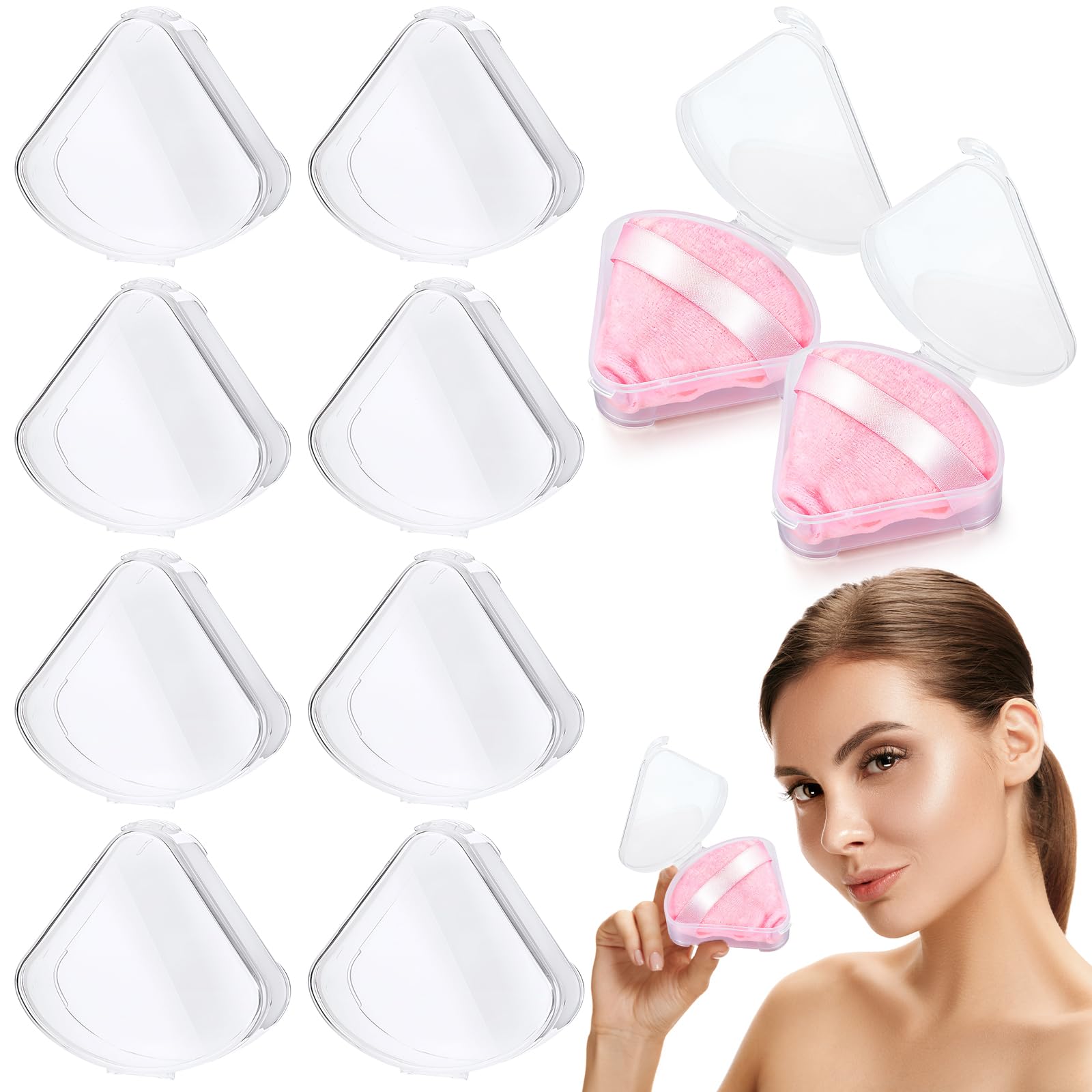 Photo 1 of Yuanchu 8Pcs Powder Puffs Holder Cases, Triangle Makeup Puff Container Clear Makeup Sponge Protective Container Triangle Beauty Blender Storage Case for Travel