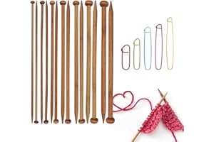 7-Piece Bamboo Knitting Needles Set, Natural Long Wooden Straight Needles for Sweaters, Scarves & Shawls – Ideal knitting nee