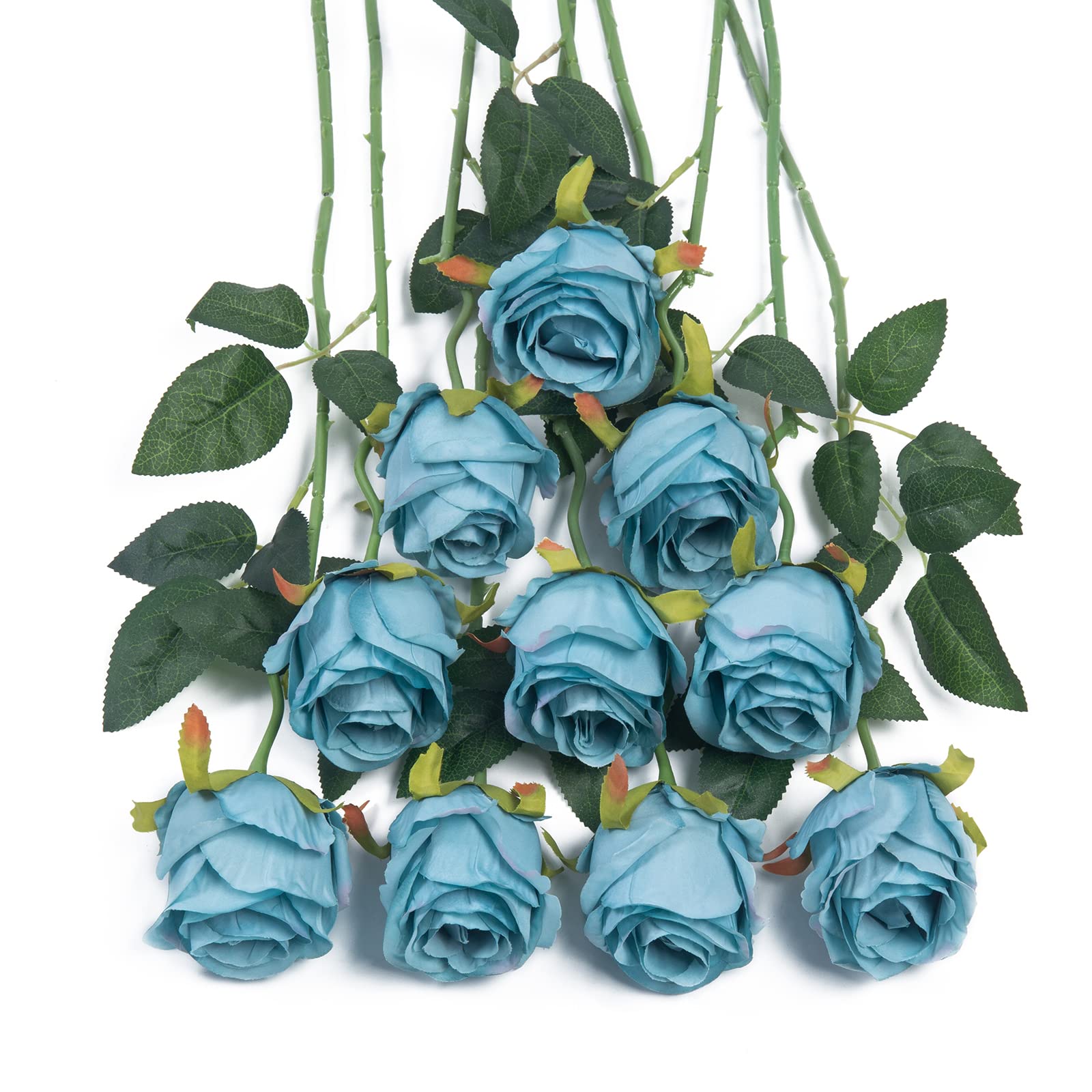 DuHouse 10pcs Artificial Silk Roses Flowers Single Long Stem Fake Rose Bouquet for Wedding Home Party Decoration Centerpieces(Blue) — image 1