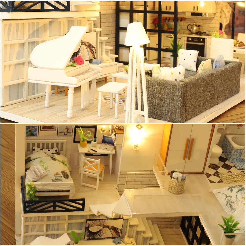 Fsolis DIY Dollhouse Miniature Kit with Furniture, 3D Wooden Miniature