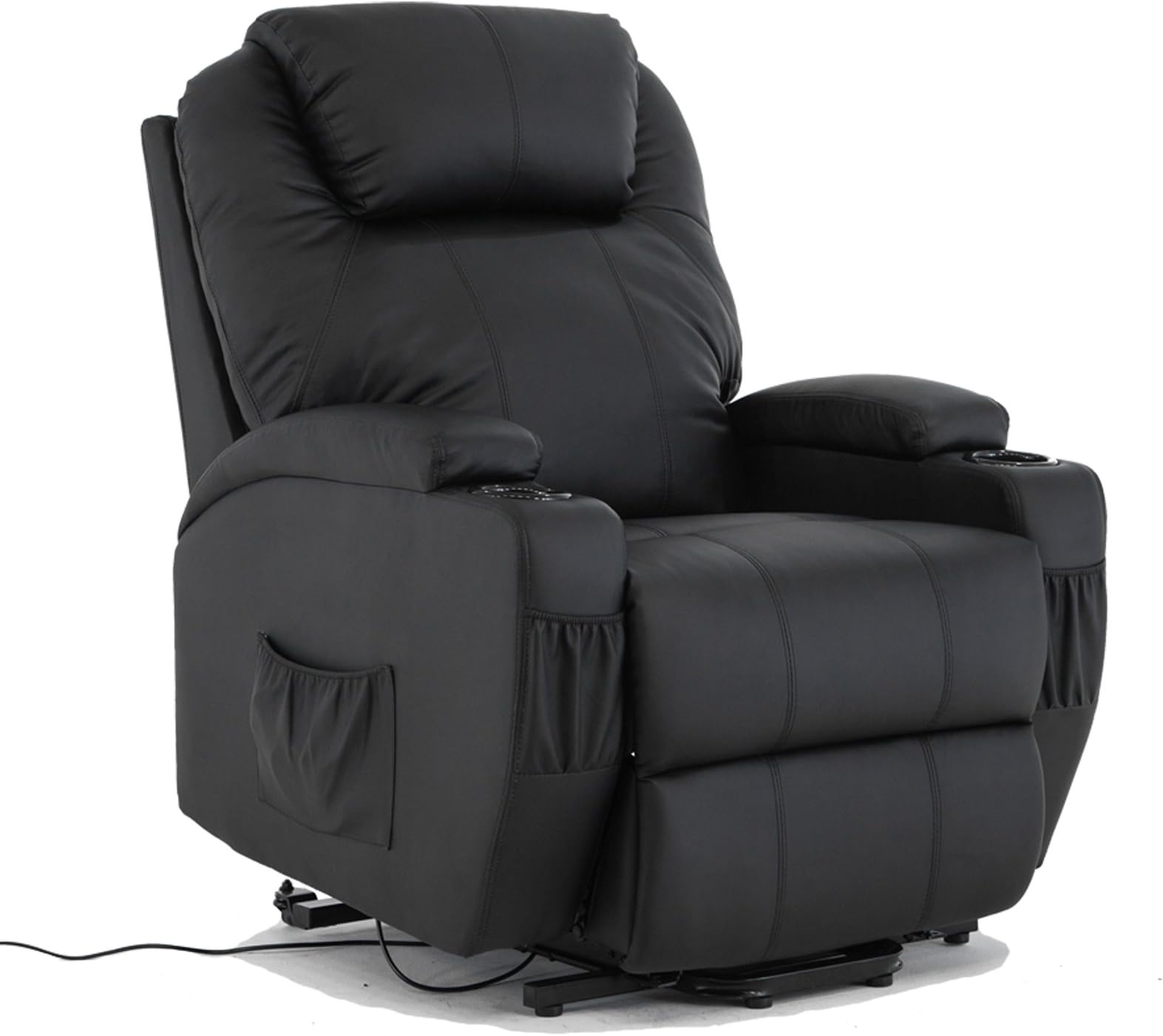 mecor Electric Recliner Armchair in Leather Lift and Tilt Rise Mobility Chair with Cup Holder for Living Room,Black