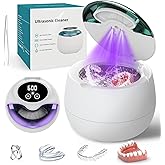 Ultrasonic Denture Retainer Cleaner Machine - 45kHz Retainer Cleaner Machine with 200ML Dental Cleaning Pod, 4 Modes Ultrasonic Cleaner for Denture, Mouth Guard, Aligner, Braces, Toothbrush, Jewelry