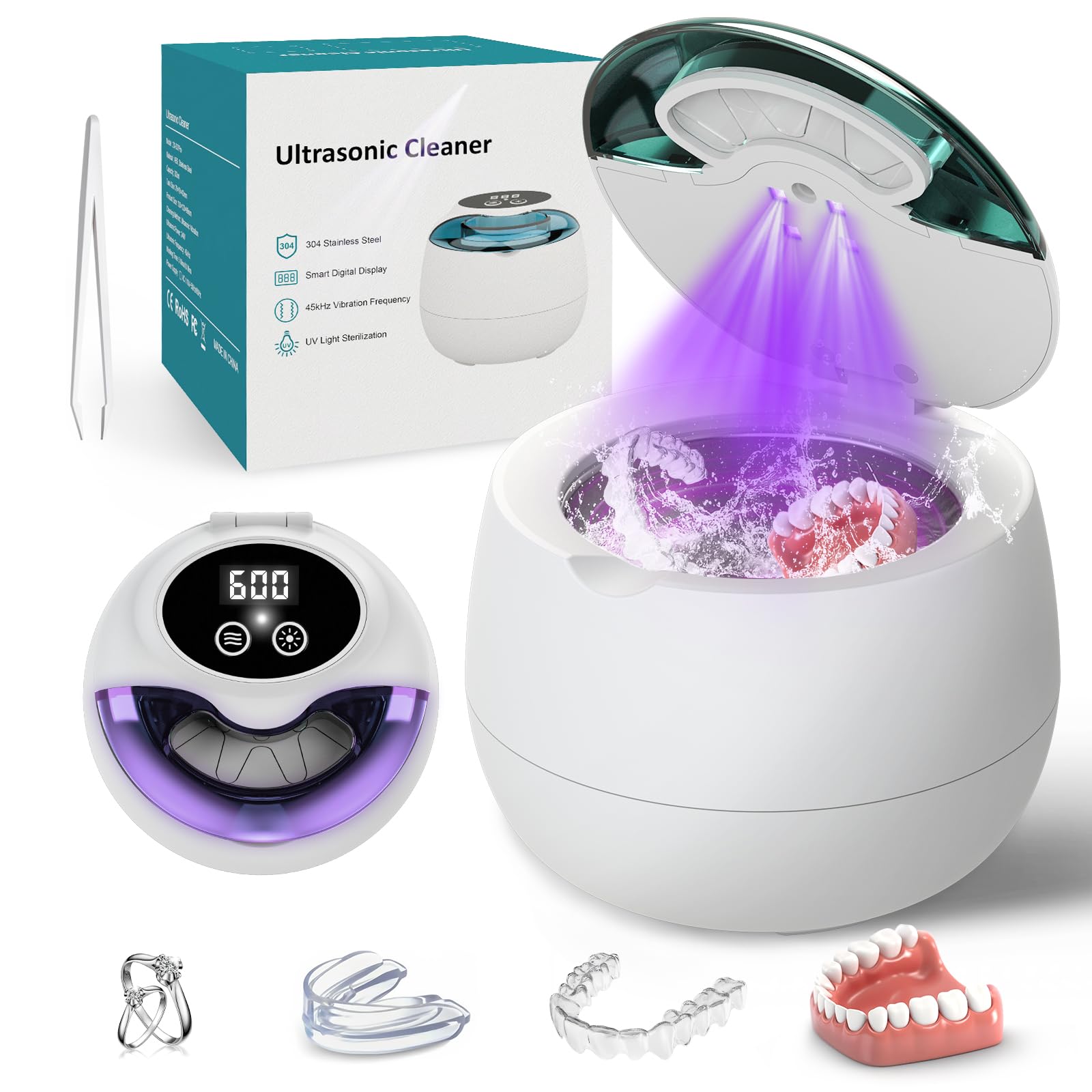 Photo 1 of Denture Ultrasonic Retainer Cleaner Machine - 45kHz Retainer Cleaner Machine with 200ML Dental Pod, 9 Modes Ultrasonic Cleaner for Denture, Mouth Guard Clenching, Aligner, Braces, Toothbrush, Jewelry