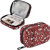 ZOEO Cherry Pill Cases Bag Red Floral Plum Vitamin Pill Box Organizers 7 Day Medicine Container Case Supplement Holder