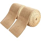 2 Pack 3 inch Wide Burlap Fabric Craft Ribbon,Natural Ribbon Rolls with Finished Edges for Crafting Wedding Party Favor Home 