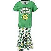 Unique Baby 2 Piece Girls Bell Bottom Leggings Outfit with Short Sleeved Shirt Kid and Toddler Clothes Set