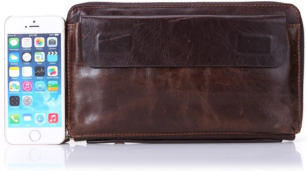 Mens Soft Cow Leather Long Purse Mens Wallet Money Clip Long Zipper Bag Clutch