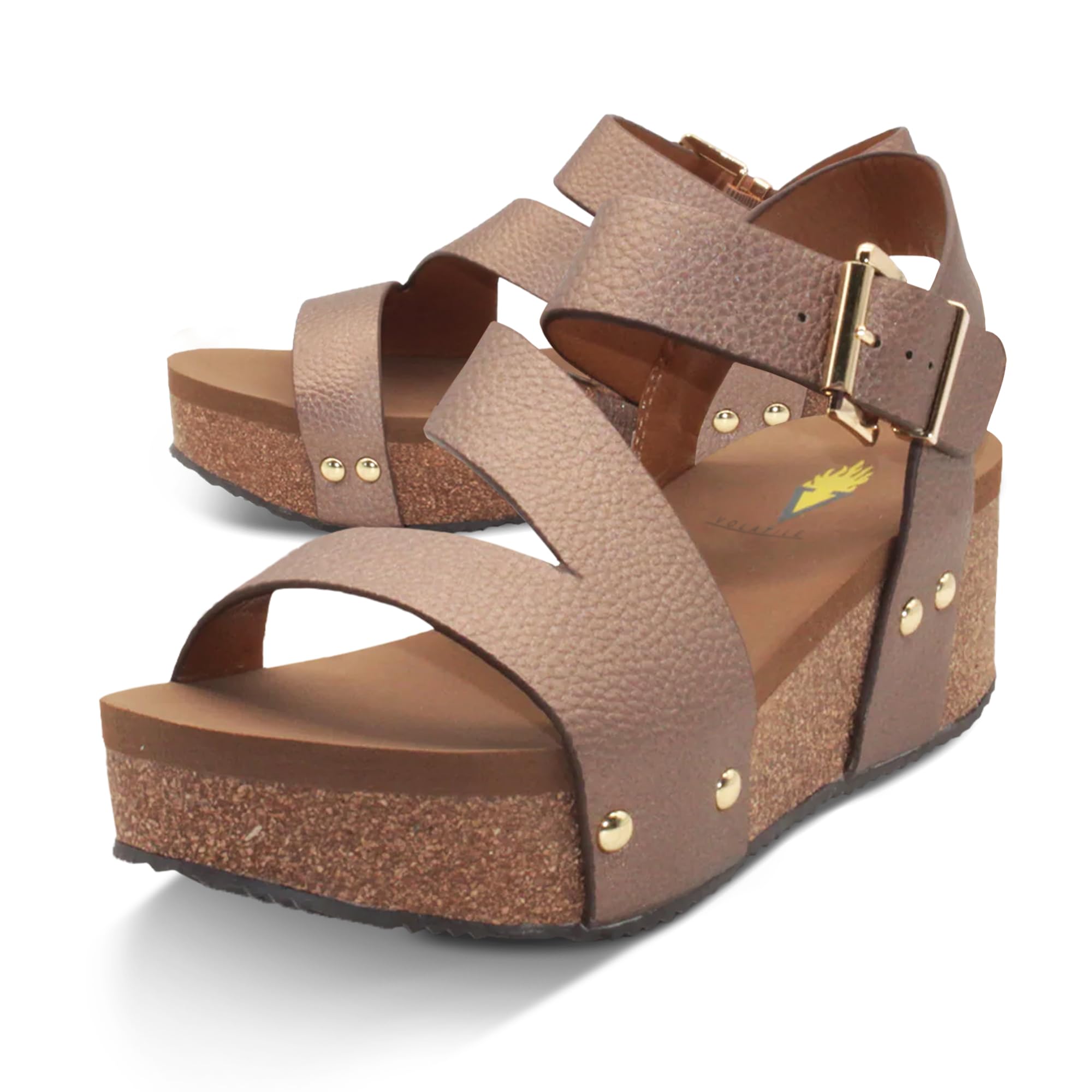 Photo 1 of (7M) (USED/FAIR) VOLATILE Women's Biloxi Vegan Leather Strappy Wedge Sandal, Bronze, 7M