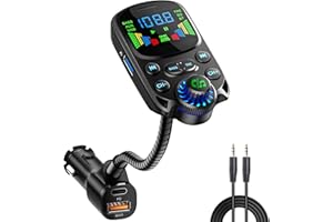 Bluetooth 5.3 FM Transmitter for Car SOARUN Bluetooth Car Adapter PD30W & USB Port Fast Charge, HiFi Treble & Bass Player, 1.6" Display Hands-Free Calling Truck Radio with AUX Input/Output, TF Card