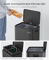 SONGMICS Kitchen Bin 2 x 4 Gal Double Bin Steel Soft-Close Lid LTB544B02 view 4