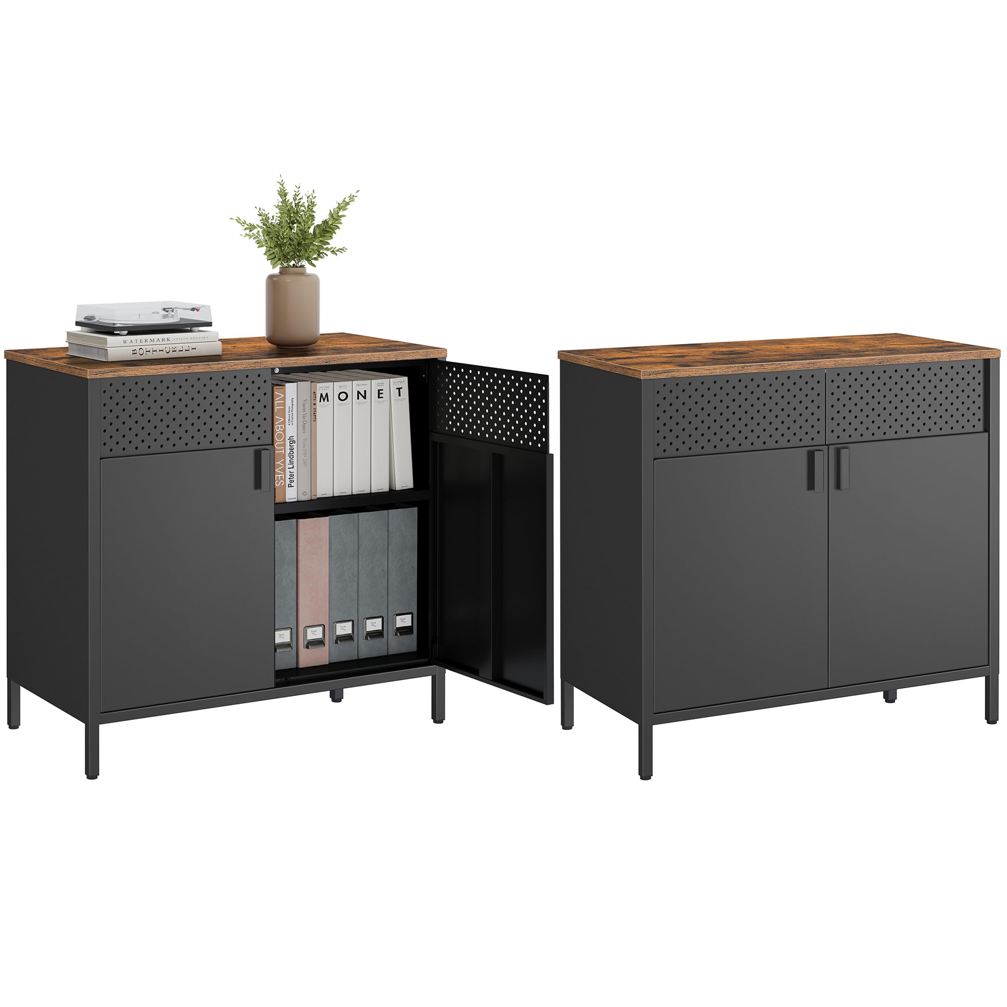 SONGMICS Set of 2 Storage Cabinets, Metal Cabinet, Sideboard with 2 Doors, 15.7 x 31.5 x 29.9 Inches, Magnetic Closure, Adjustable Shelf, Steel Frame, Rustic Brown and Black ULSC791B01 Image SONGMICS Set of 2 Storage Cabinets, Metal Cabinet, Sideboard with 2 Doors, 15.7 x 31.5 x 29.9 Inches, Magnetic Closure, Adjustable Shelf, Steel Frame, Rustic Brown and Black ULSC791B01 Image