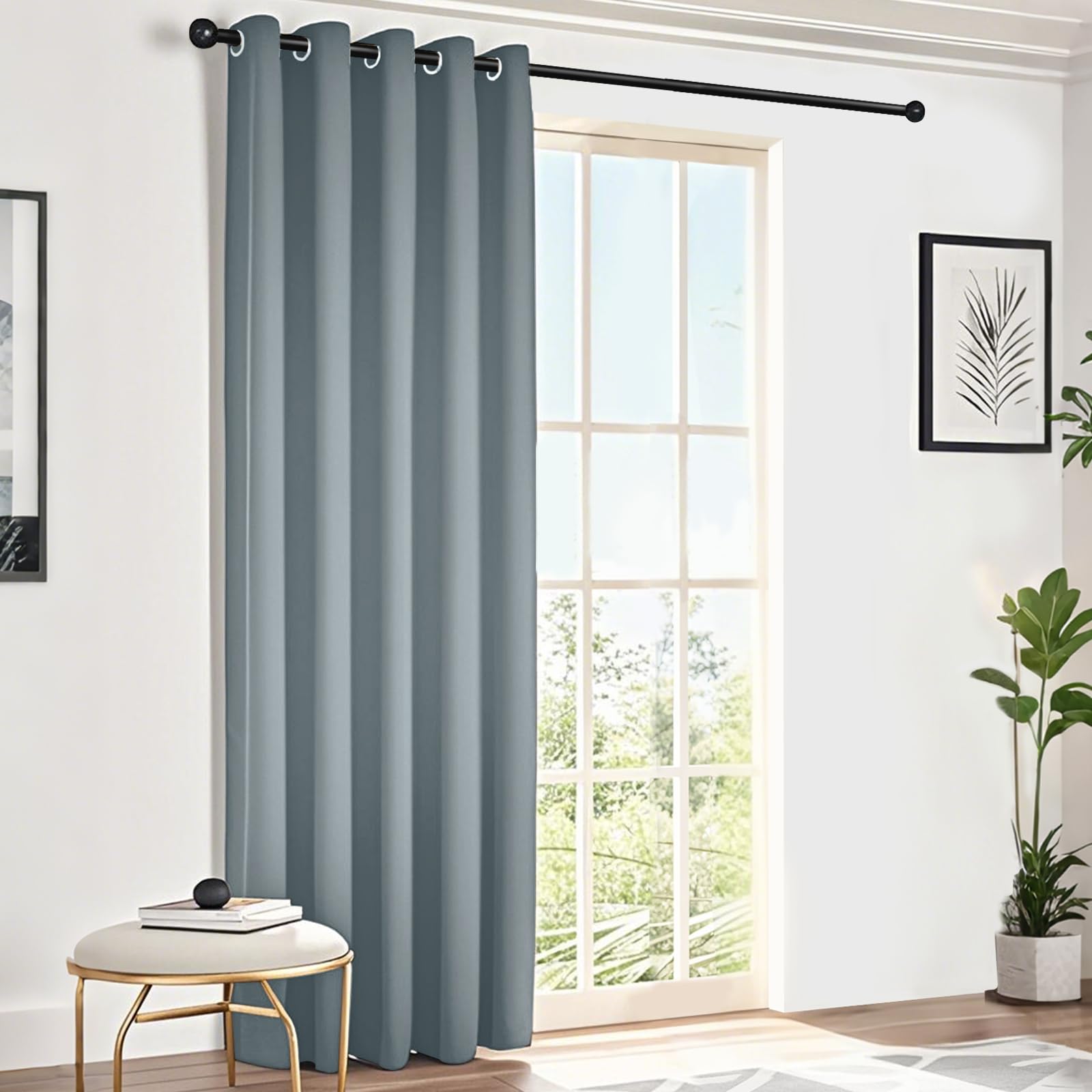 NAKIHOUSE Light Grey Blackout Curtains, Thermal Curtains 66" Wide x 72" Drop Super Blackout Eyelet Ring Top Curtains Bedroom, Single Curtain for Door Doorway Window Living Room Bedroom, 1 Panel