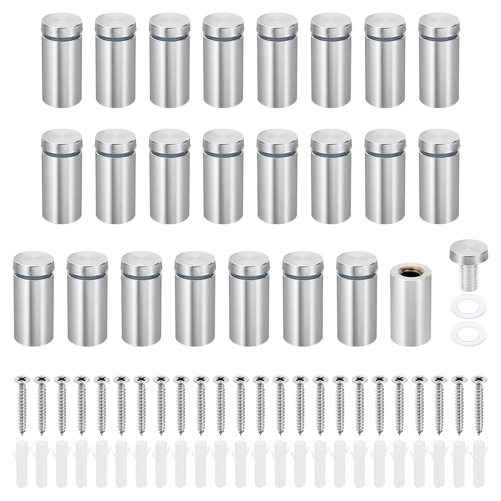PATIKIL 3/4 x 1.6 inch Sign Standoff Screws, 24 Set Stainless Steel Wall Standoff Mounting Hardware Advertising Glass Nail for Hanging Acrylic Picture Frame Acrylic Panel, Silver