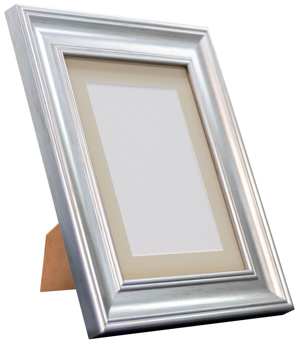 FRAMES BY POST Scandi Vintage Picture Photo Frame, Recycled Plastic, Silver with Light Grey Mount, 9 x 7 Image Size 7 x 5 Inch