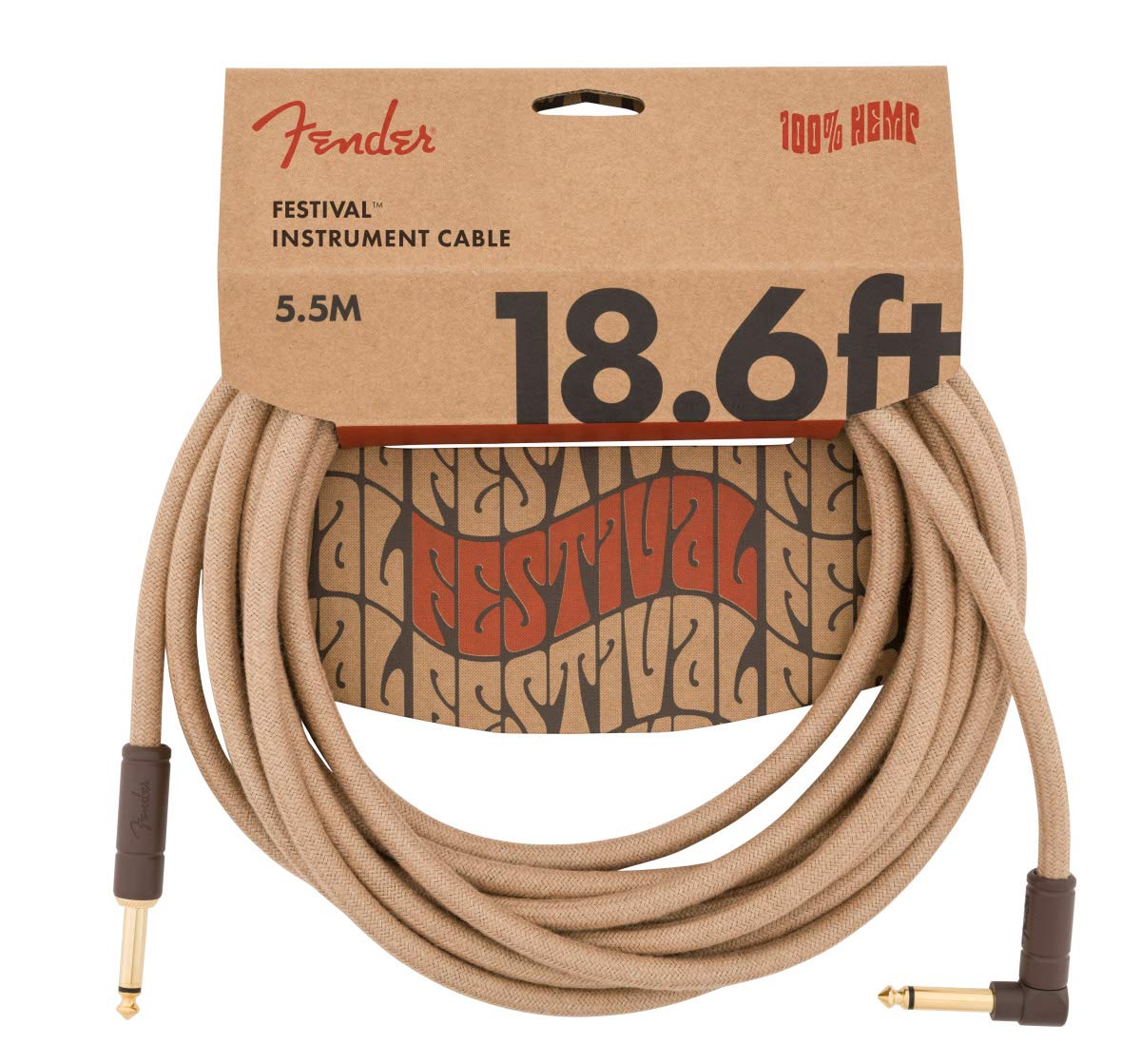 Fender® Festival - Hemp Instrument Cable - 18.6 ft (5.5m) - STR/ANG - Natural