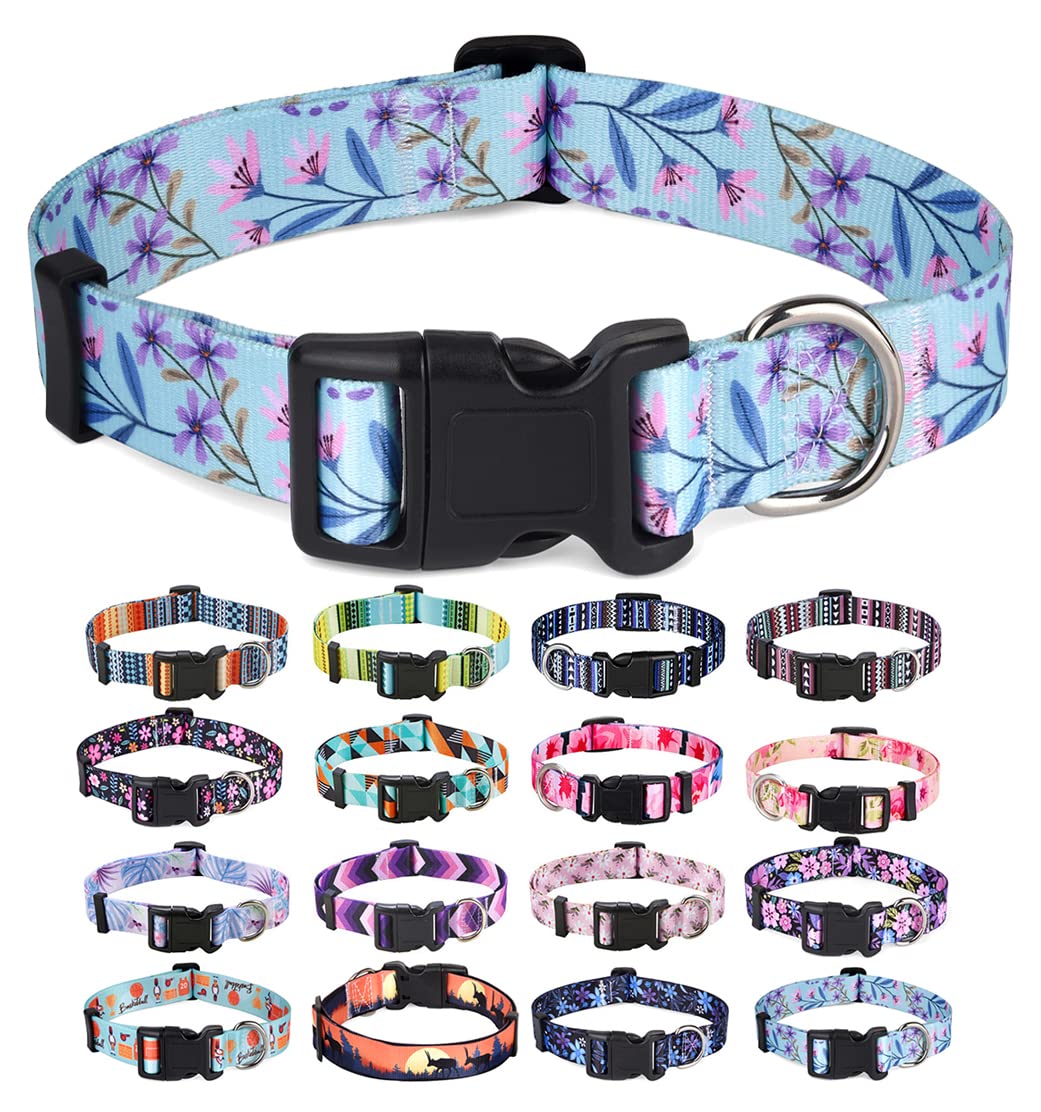 Mihqy Dog Collar for Small Dogs, Cute Small Medium Large Dog Pet Collar, with Floral Patterns, Soft Adjustable for Boy Girl Female Male Puppy Dog Collar(Purple & Pink Floral,S)