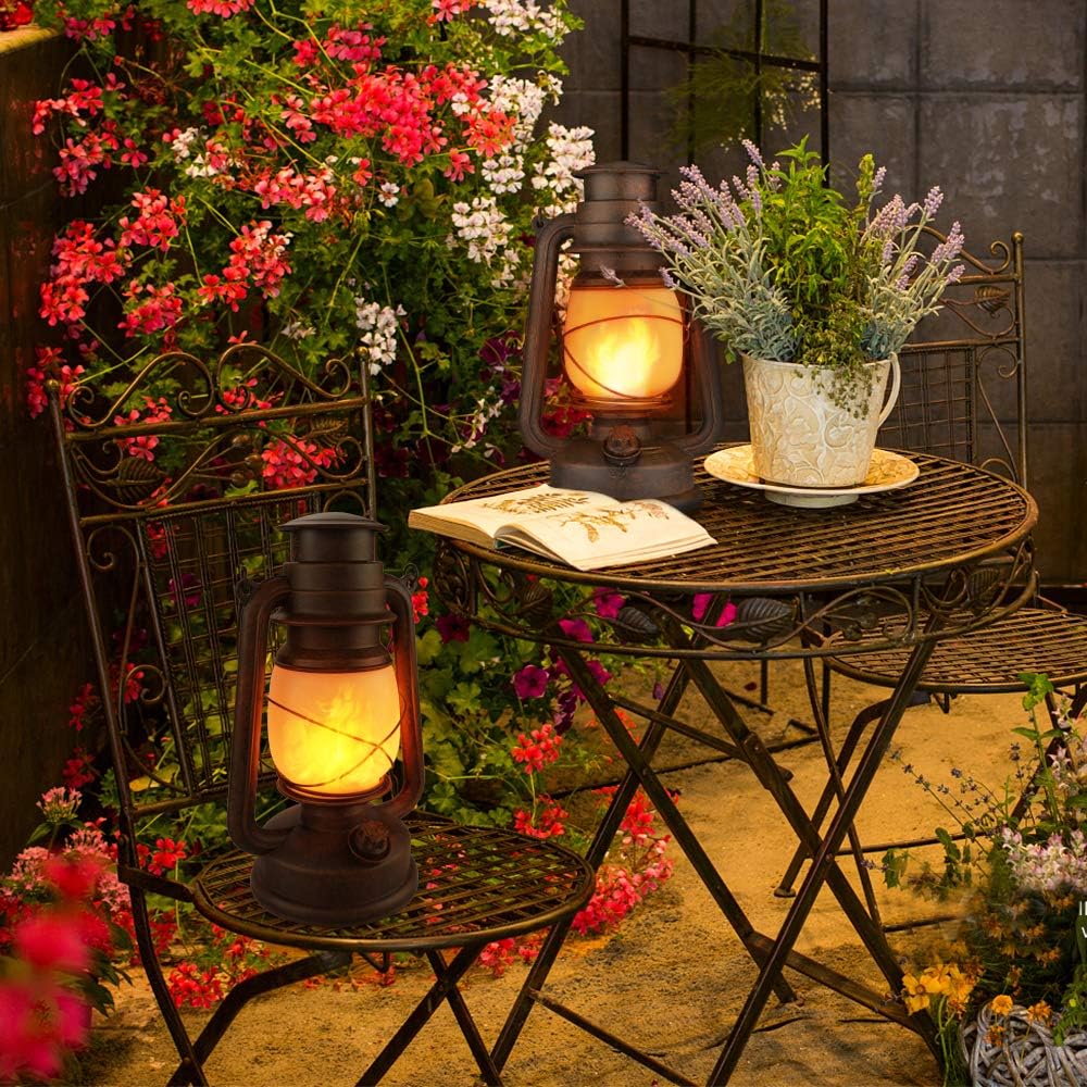 Yinuo Candle Flame Light Vintage Lantern, Flickering Camping Lantern Tent Light with Two Models LED Night Lights Decor for Patio Garden Party Outdoor or Indoor with Remote Control Battery Operated: Sports & Outdoors