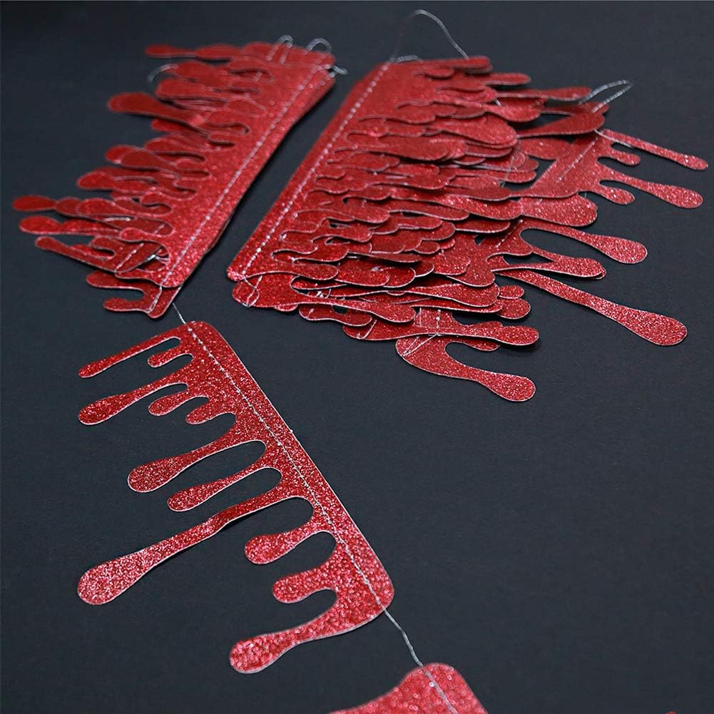 Glittery Bloody Garland Kit for Halloween Party Decoration Red Crimson Blood Drip Drop Banner Evil Psychic Vampire Themed Decor Hanging Bunting Banner for Birthday - Image 4