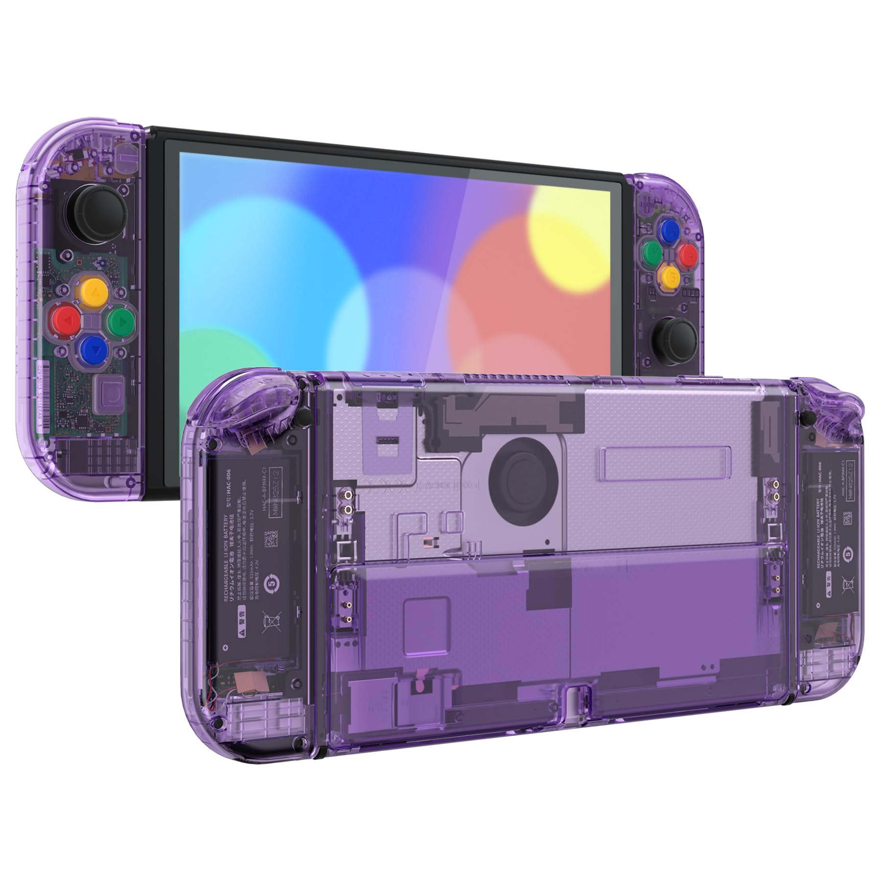 Photo 1 of eXtremeRate DIY Full Set Shell Buttons for Nintendo Switch OLED, Crystal Clear Atomic Purple Replacement Back Plate & Kickstand Custom Case Housing for Nintendo Switch OLED JoyCon - No Controller