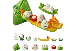 AUOCATTAIL 13Pcs Dragon Boat Festival Dumplings Dragon Boat Zongzi Bunny Resin Figurine Crafts Micro Landscape Ornaments Decoration