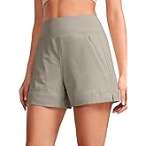 CRZ YOGA Women's Lightweight Mid Rise Hiking Shorts 4'' - Stretch for Athletic Summer Travel Outdoor Golf with Zip Pockets