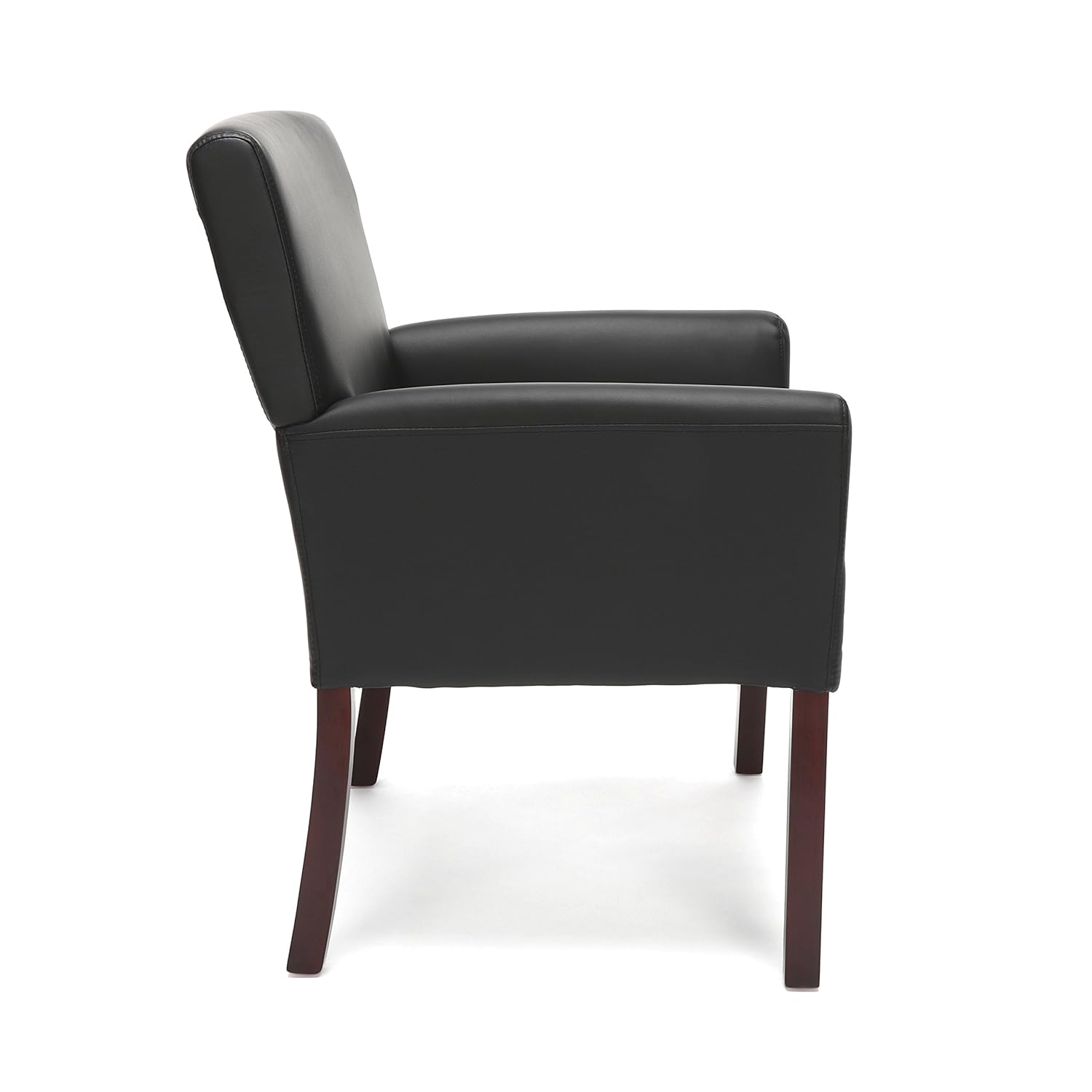OFM Essentials Collection Bonded Leather Executive Guest Chair with Arms and Wooden Legs, in Black: Kitchen & Dining