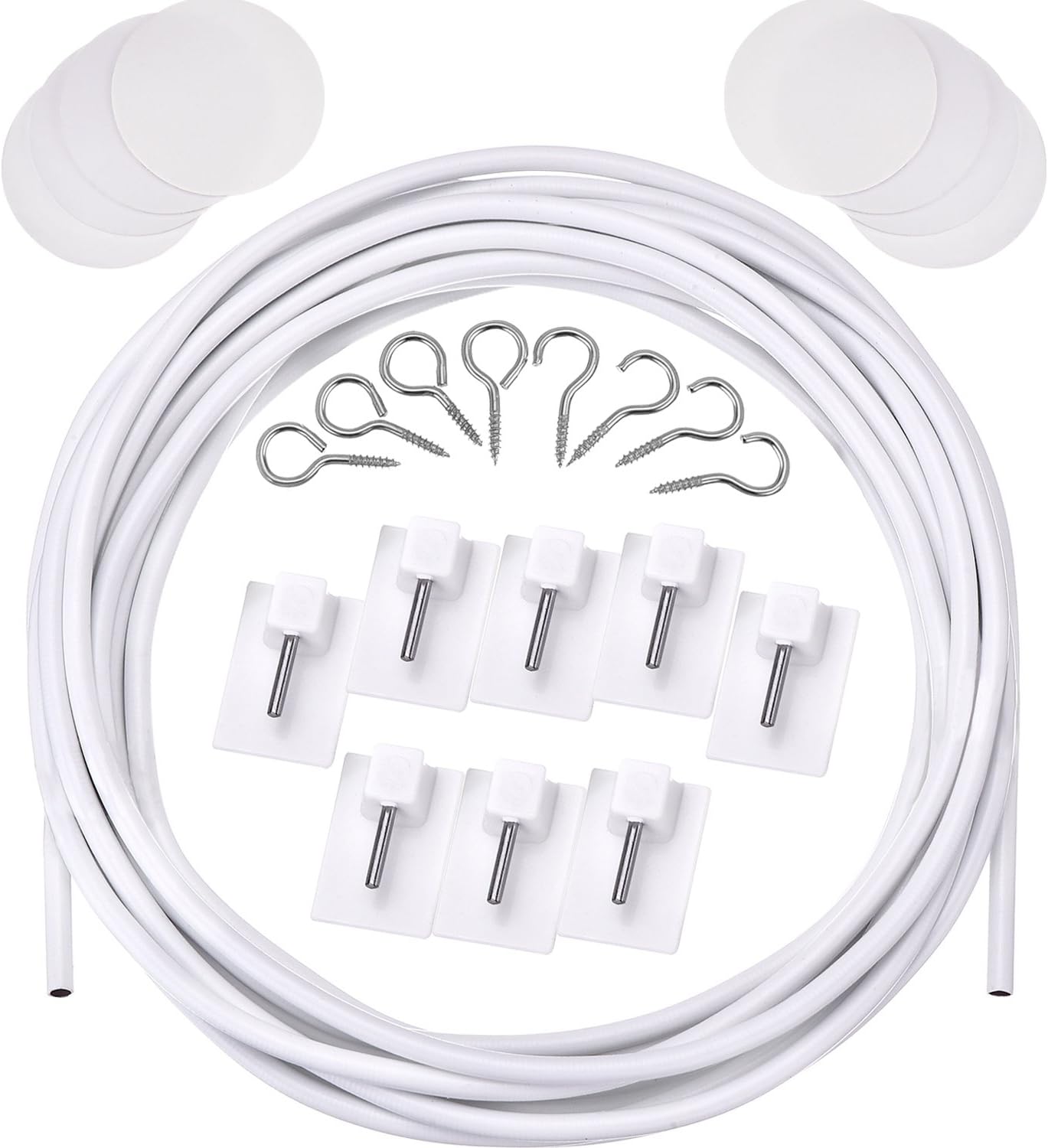 White Curtain Wire Hanging Cord Kit with 8 Pieces Selfadhesive Hook, 8